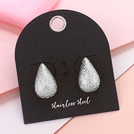 Textured Stainless Steel Teardrop Stud Earrings