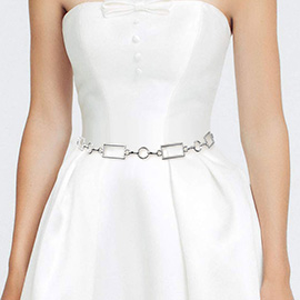 Open Square Round Metal Link Waist Belt