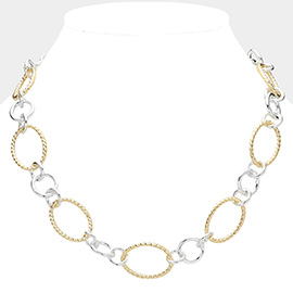 Two Tone Meatal Oval Link Necklace