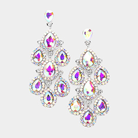 Teardrop Stone Cluster Chandelier Dangle Evening Earrings