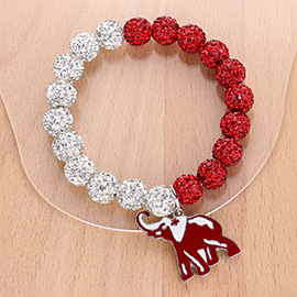 Elephant Charm Pointed Shamballa Ball Beaded Stretch Bracelet