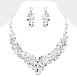 Teardrop Stone Cluster Pointed Marquise Stone Embellished Leaves Evening Necklace