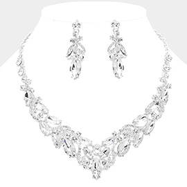 Marquise Stone Cluster Embellished Evening Necklace