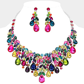 Teardrop Stone Cluster Marquise Vine Embellished Evening Necklace