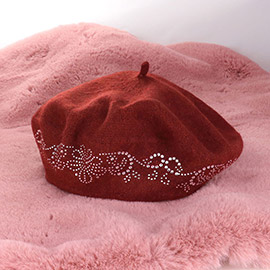 Flower Bling Studded Beret Hat