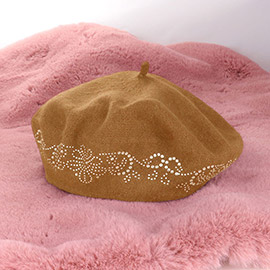 Flower Bling Studded Beret Hat