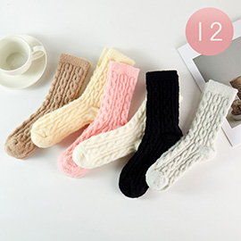 12Pairs - Twisted Pattern Fuzzy Socks