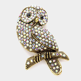 Stone Embellished Owl Pin Brooch