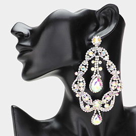 Oval Stone Cluster Pointed Rhinestone Paved Chandelier Evening Earrings