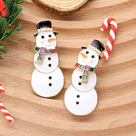 Stone Pearl Pointed Enamel Snowman Earrings