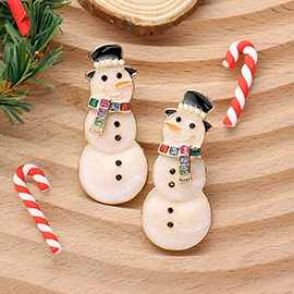 Stone Pearl Pointed Enamel Snowman Earrings