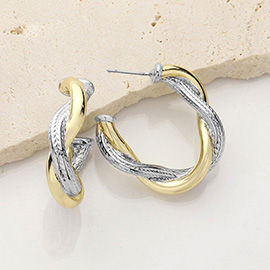 14K Gold Plated Two Tone Twisted Hoop Earrings