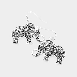 Antique Metal Filigree Elephant Dangle Earrings