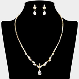 Teardrop Marquise CZ Stone Embellished Rhinestone Paved Necklace