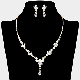 Marquise Teardrop Round Stone Cluster Y Rhinestone Necklace