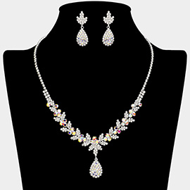 Rhinestone Pave Teardrop Marquise Cluster Necklace