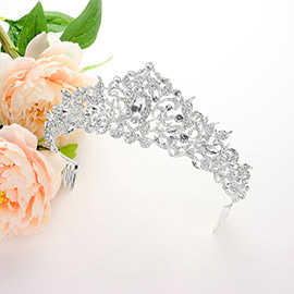 Oval Round Stone Pointed Rhinestone Paved Queen Tiara