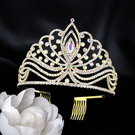 Marquise Stone Pointed Rhinestone Paved Princess Tiara