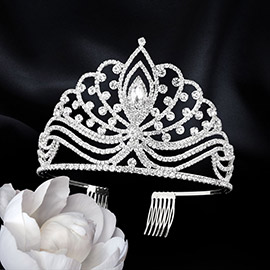 Marquise Stone Pointed Rhinestone Paved Princess Tiara