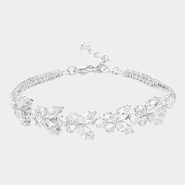 CZ Marquise Round Stone Embellished Floral Evening Bracelet