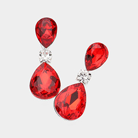 Double Glass Teardrop Stone Evening Earrings