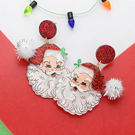 Glittered Resin Pom Santa Dangle Earrings