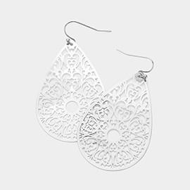 Teardrop Brass Metal Filigree Dangle Earrings