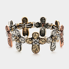 Metal Filigree Cross Link Stretch Bracelet