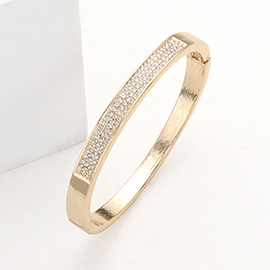 Stone Paved Bar Pointed Hinged Bangle Bracelet