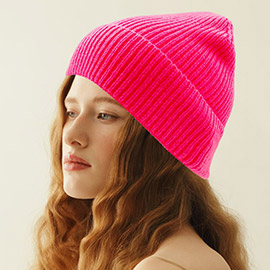 Solid Rib Knit Cuff Beanie Hat