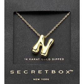 SECRET BOX_ -N- 14K Gold Dipped Bubble Initial Pendant Necklace