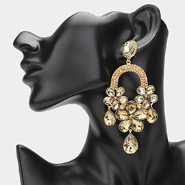 Flower Teardrop Stone Embellished Chandelier Dangle Earrings