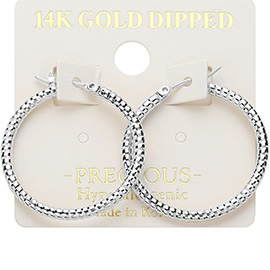 14K Gold Dipped Hypoallergenic Textured Hoop Pin Catch Earrings