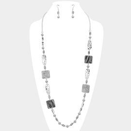 Celluloid Acetate Square Pointed Beaded Long Necklace