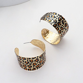 Leopard Pattern Printed Metal Hoop Earrings