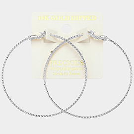 14K White Gold Dipped 2 Inch Textured Metal Hoop Earrings