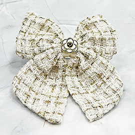 Enamel Flower Pointed Tweed Bow Barrette