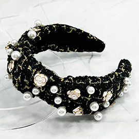 Enamel Flower Pearl Embellished Knot Headband