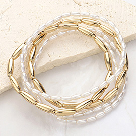 5PCS - Metal Pearl Beaded Stretch Multi Layered Bracelets