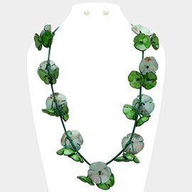 Celluloid Acetate Flower Beaded Faux Leather Necklace