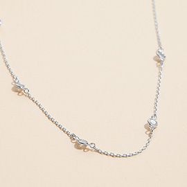 Semi Fine Collection - 18K White Gold Dipped Stone Bezel Station Necklace