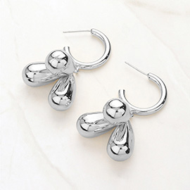 Chunky Metal Triple Teardrop Ball Dangle Earrings