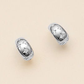 Semi Fine Collection - 18K White Gold Dipped CZ Stone Paved Northern Star Mini Hoop Earrings