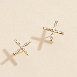 Semi Fine Collection - 18K Gold Dipped Stone Paved Cross Stud Earrings