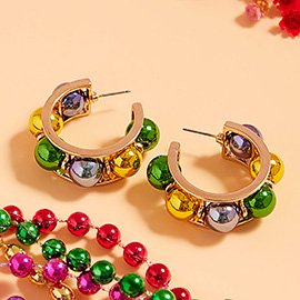 Mardi Gras Metal Ball Pointed Hoop Earrings