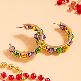 Mardi Gras Metal Ball Pointed Hoop Earrings