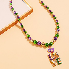 Glittered Enamel LOVE Message Pendant Pointed Beaded Necklace