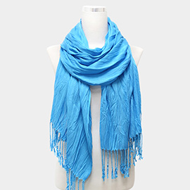 Solid Crinkle Tassel Scarf