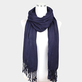 Solid Crinkle Tassel Scarf