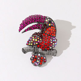 Rhinestone Paved Parrot Pin Brooch